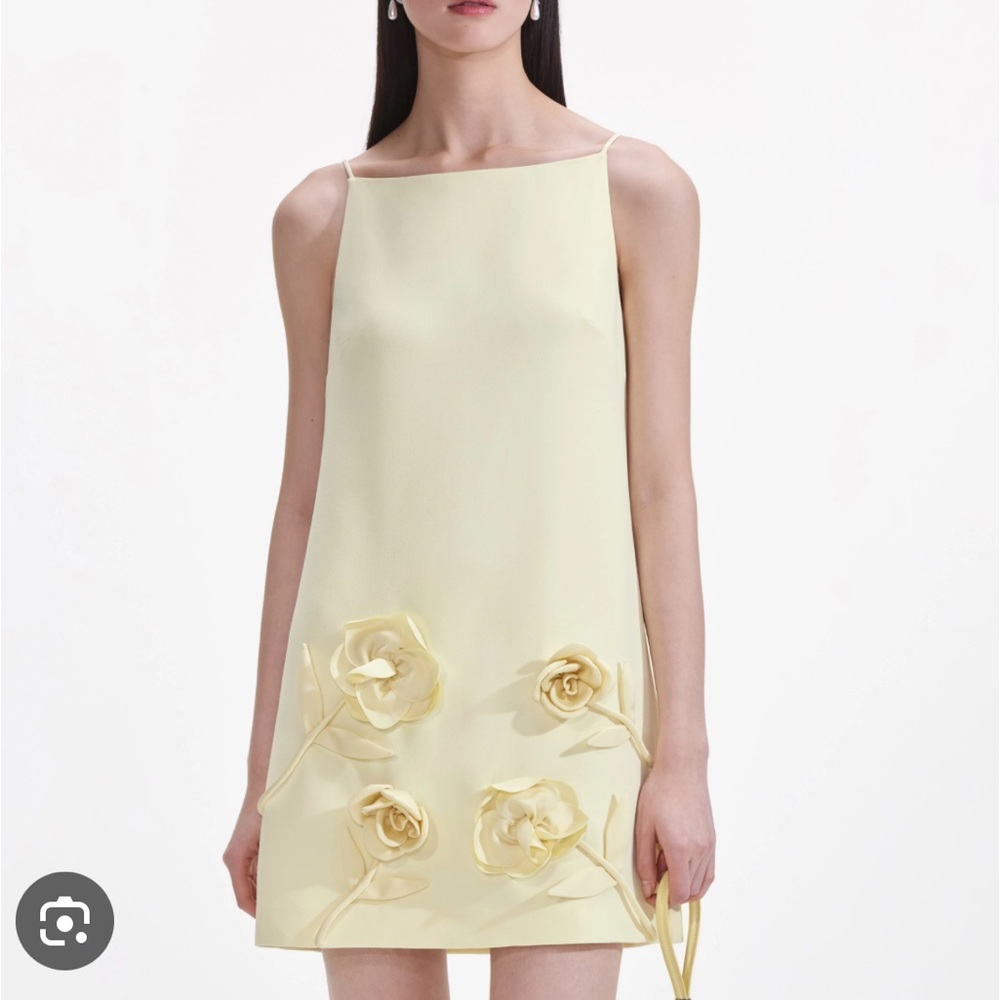 Self-portrait Crepe Flower Mini Dress in Yellow